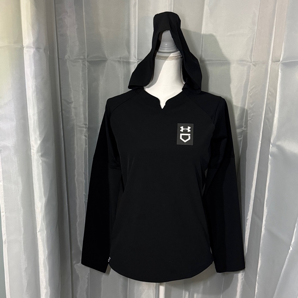 Under Armour Black Hooded Long Sleeve Windbreaker Top with Chest Logo